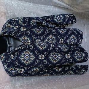 La Cabana Navy/green/brown xl large suede look, stretchy,  button front & sleeve